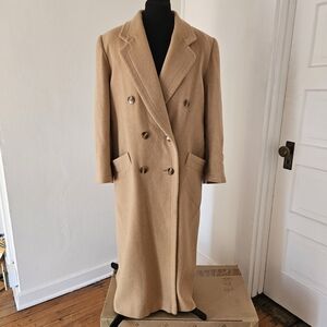 Vtg 100% Camel Hair Double-Breasted Coat Fleurette Nordstrom Womens Size L-XL